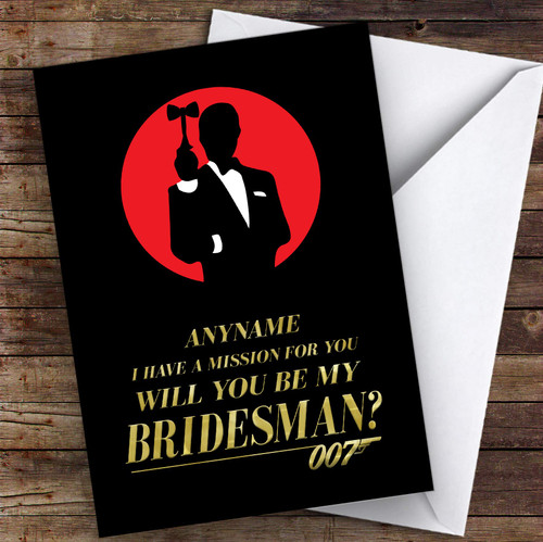 James Bond Will You Be My Bridesman Personalized Greetings Wedding Greetings Card