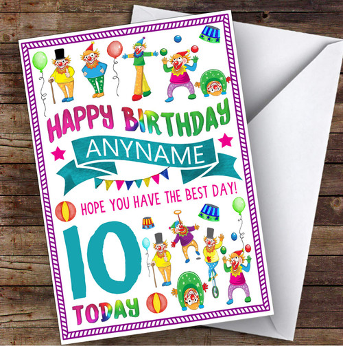 Crazy Clown Any Age & Name Personalized Children's Birthday Greetings Card