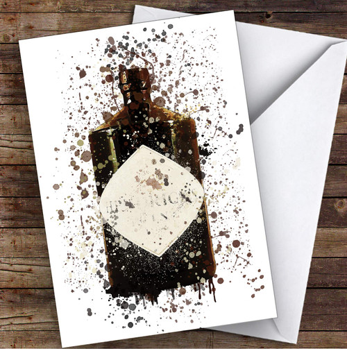 Watercolor Splatter Dark Scottish Gin Bottle Personalized Birthday Greetings Card