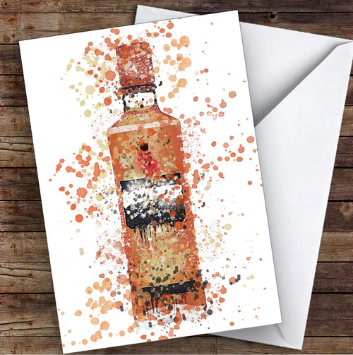 Watercolor Splatter London Blood Orange Gin Bottle Personalized Birthday Greetings Card Watercolor Splatter London Blood Orange Gin Bottle Personalized Birthday Greetings Card