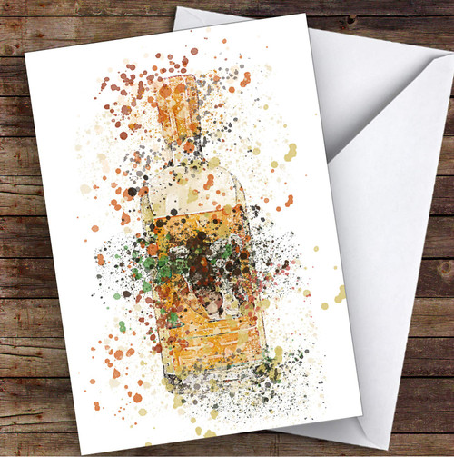 Watercolor Splatter Orange Cacao Swan Gin Bottle Personalized Birthday Greetings Card Watercolor Splatter Orange Cacao Swan Gin Bottle Personalized Birthday Greetings Card