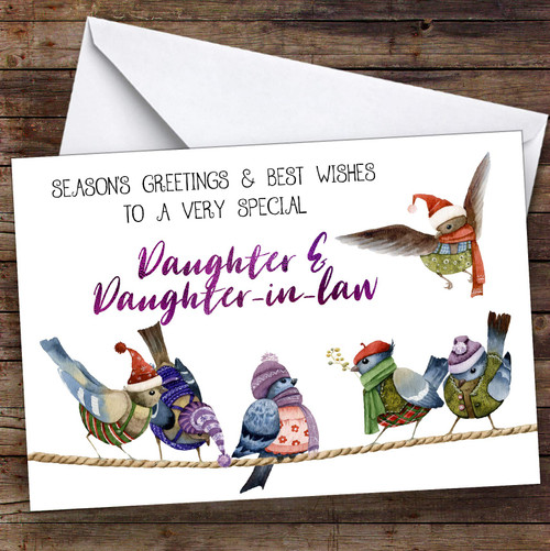 Cute Birds Very Special Daughter & Daughter-in-Law Personalized Christmas Holiday Greetings Card