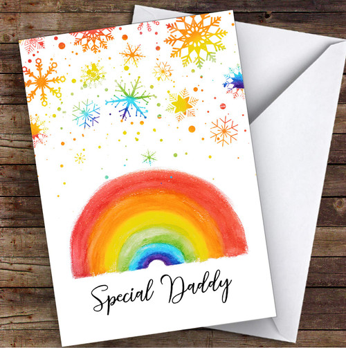 Special Daddy Rainbow Snow Hope & Love at Christmas Holiday Personalized Christmas Holiday Greetings Card