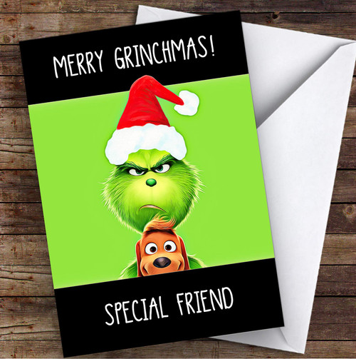 Special Friend Merry Grinchmas Personalized Christmas Holiday Greetings Card