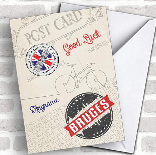 London Bruges Bike Ride Good Luck Personalized Good Luck Greetings Card