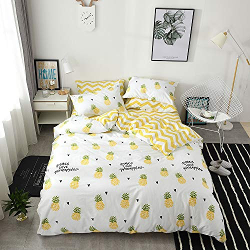 HIGHBUY Pineapple Cotton Duvet Cover Printed Kids Girls Bedding Sets Twin Soft Cotton Reversible Comforter Cover with Zipper Closure Corner Ties Duvet Cover 3 Pieces Set for Women Teens,Pineapple HIGHBUY Pineapple Cotton Duvet Cover Printed Kids Girls Bedding Sets Twin Soft Cotton Reversible Comforter Cover with Zipper Closure Corner Ties Duvet Cover 3 Pieces Set for Women Teens,Pineapple