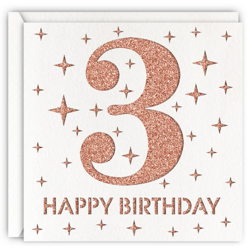 Rose Gold 3rd Birthday Card, Laser Cut Glitter Girl Age 3 Birthday Gift For Daughter, Granddaughter Rose Gold 3rd Birthday Card, Laser Cut Glitter Girl Age 3 Birthday Gift For Daughter, Granddaughter