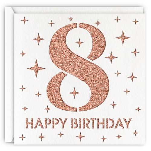 Rose Gold 8th Birthday Card, Laser Cut Glitter Girl Age 8 Birthday Gift For Daughter, Granddaughter Rose Gold 8th Birthday Card, Laser Cut Glitter Girl Age 8 Birthday Gift For Daughter, Granddaughter