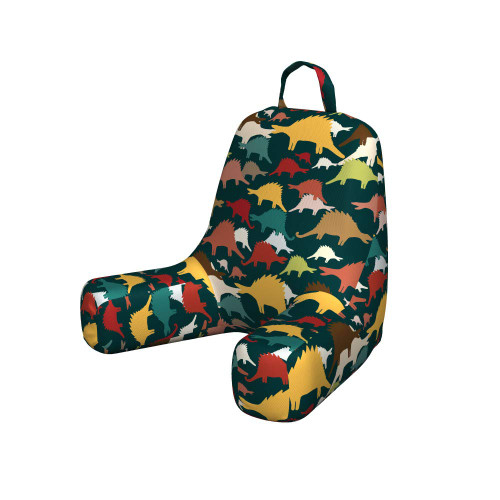 Ambesonne Velociraptor Reading Pillow, Cartoon Colorful Tyrannosaurus Forms Pastel Fossil Characters Boys Pattern, Bedrest Cushion with Back Pocket and Washable Cover, Small, Petrol Blue