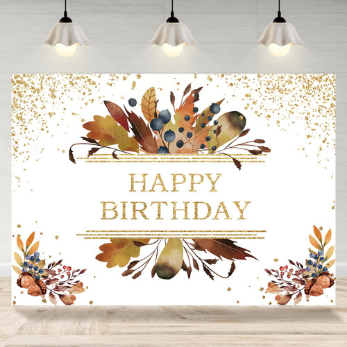 Rsuuinu Happy Birthday Backdrop for Women Autumn Birthday Photography Background Fall Sweet 16th 21st 30th 40th 50th 60th 70th 80th Banner Cake Table Supplies Party Decorations Photo Booth Props 7x5ft