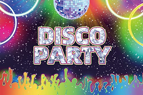 8x6ft Vintage Disco Party Backdrop 70s 80s 90s Shining Neon for Photography Adults Birthday Background Glitter Stars Disco Ball Lamps Dancer Glow Night Party Cake Table Decor Banner Photobooth Props