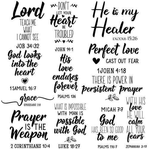 12 Pieces Bible Verse Wall Decals Scripture Wall Art Inspirational Quotes Christian Wall Decals Religious Peel and Stick Motivational Wall Decal for Bedroom Living Room (Pretty Style)