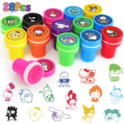 Datigur Kawaii Anime Themed Stampers for Kids, 28pcs Kawaii Cartoon Birthday Party Supplies Favors, School Classroom Rewards Prizes, Goody Bag Treat Bag Stuff for Kawaii Party Gifts