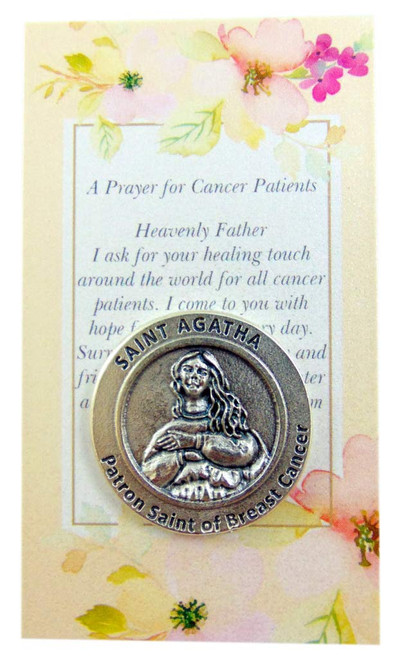 St Agatha Breast Cancer Healing Saint Gift Set with Pocket Token and Holy Prayer Card