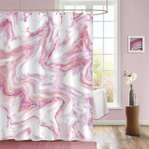 MitoVilla Pink Marble Shower Curtain Set, Abstract Modern Shower Curtain for Bathroom Decor, Luxury Standard Shower Curtain for Bathtub, Waterproof Washable Fabric Shower Curtain, 72 x 72