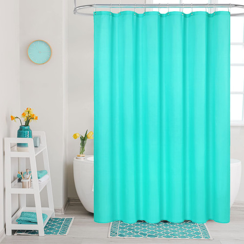 MitoVilla 2 Pack Teal Fabric Shower Curtain Liner - 72" W x 72" H, Turquoise Shower Curtain or Liner for Modern Neutral Hotel Bathroom Decor, Waterproof Cloth & Machine Washable, 24 Plastic Hooks MitoVilla 2 Pack Teal Fabric Shower Curtain Liner - 72" W x 72" H, Turquoise Shower Curtain or Liner for Modern Neutral Hotel Bathroom Decor, Waterproof Cloth & Machine Washable, 24 Plastic Hooks