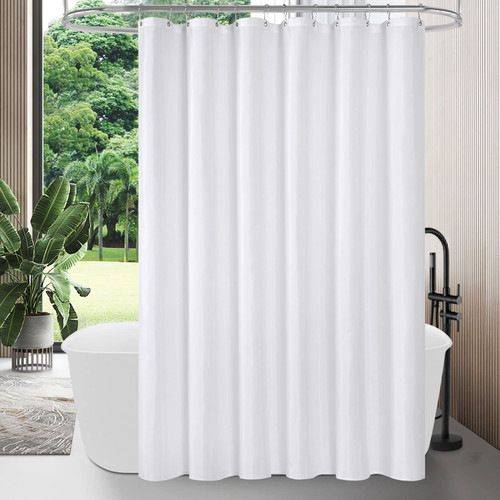 MitoVilla White Fabric Shower Curtain Liner - Heavy, Simple Shower Curtain or Liner for Modern Neutral Hotel Bathroom Decor, Waterproof Cloth & Machine Washable, 12 Plastic Hooks, 72" W x 72" H MitoVilla White Fabric Shower Curtain Liner - Heavy, Simple Shower Curtain or Liner for Modern Neutral Hotel Bathroom Decor, Waterproof Cloth & Machine Washable, 12 Plastic Hooks, 72" W x 72" H