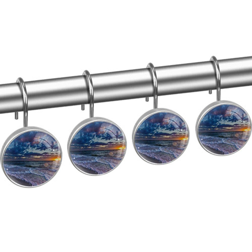 Shower Curtain Hooks, Rust Proof Shower Curtain Rings for Bathroom, Decorative Shower Curtain Hooks Hangers for Shower Curtain Rod, Sunset Sky Ocean