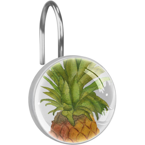 Shower Curtain Hooks, Rust Proof Shower Curtain Rings for Bathroom, Decorative Shower Curtain Hooks Hangers for Shower Curtain Rod, Watercolor Pineapple Fruit