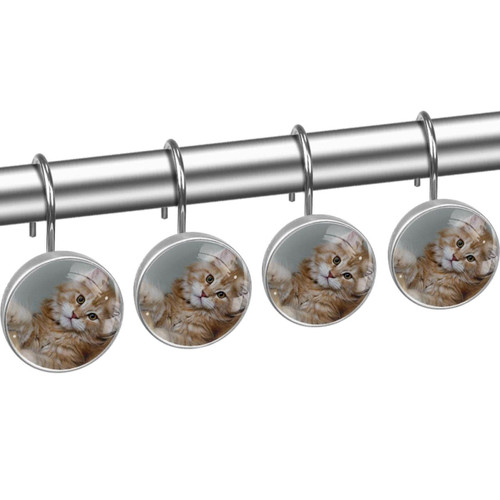 Shower Curtain Hooks, Rust Proof Shower Curtain Rings for Bathroom, Decorative Shower Curtain Hooks Hangers for Shower Curtain Rod, Set of 12, Cat Kitten Animal