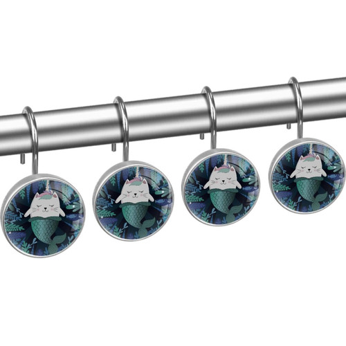 Shower Curtain Hooks, Rust Proof Shower Curtain Rings for Bathroom, Decorative Shower Curtain Hooks Hangers for Shower Curtain Rod, Cartoon Animal Mermaid Cat