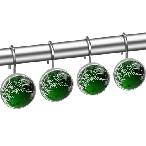 Shower Curtain Hooks, Rust Proof Shower Curtain Rings for Bathroom, Decorative Shower Curtain Hooks Hangers for Shower Curtain Rod, Bamboo Green Silhouette Art