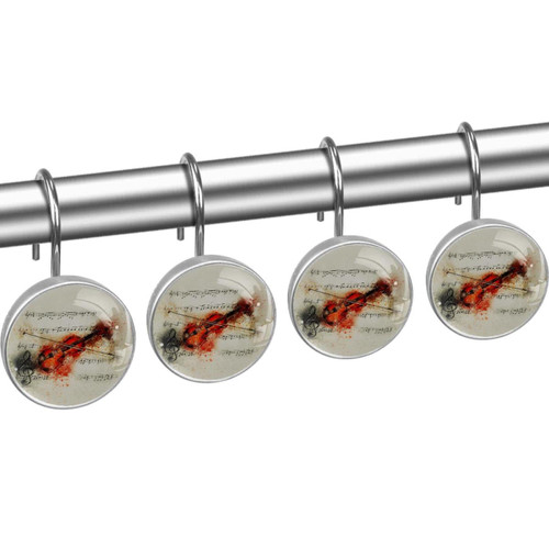 Shower Curtain Hooks, Rust Proof Shower Curtain Rings for Bathroom, Decorative Shower Curtain Hooks Hangers for Shower Curtain Rod, Retro Violin Music Art Note