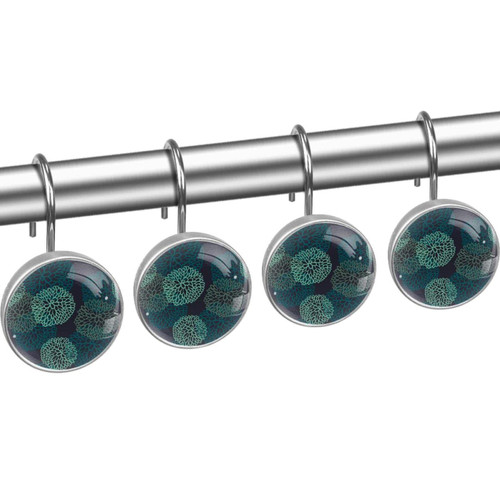 Shower Curtain Hooks, Rust Proof Shower Curtain Rings for Bathroom, Decorative Shower Curtain Hooks Hangers for Shower Curtain Rod, Turquoise Dahlia Flowers Vintage Shower Curtain Hooks, Rust Proof Shower Curtain Rings for Bathroom, Decorative Shower Curtain Hooks Hangers for Shower Curtain Rod, Turquoise Dahlia Flowers Vintage