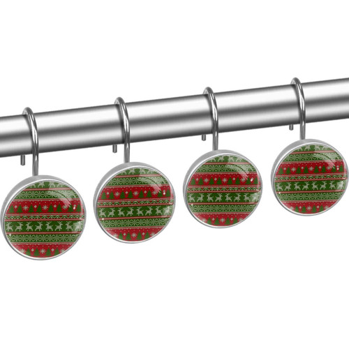 Shower Curtain Hooks, Shower Curtain Rings, Rust Proof Stainless Steel Shower Hooks for Curtain Bathroom Shower Rods, Christmas Vintage Red Green Elk Snowflakes Shower Curtain Hooks, Shower Curtain Rings, Rust Proof Stainless Steel Shower Hooks for Curtain Bathroom Shower Rods, Christmas Vintage Red Green Elk Snowflakes