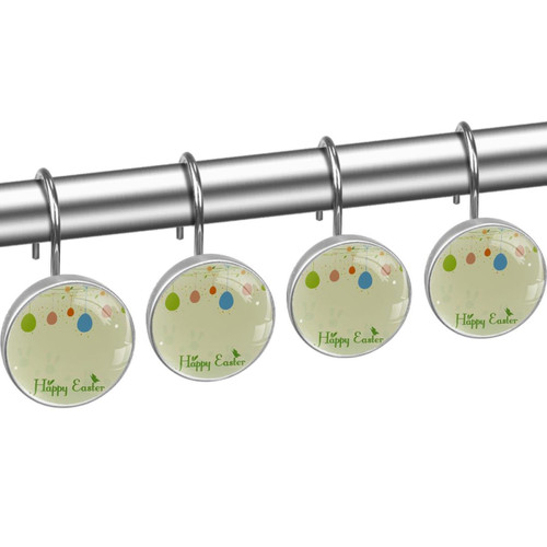 Shower Curtain Hooks, Rust Proof Shower Curtain Rings for Bathroom, Decorative Shower Curtain Hooks Hangers for Shower Curtain Rod, Set of 12, Happy Easter Egg Cartoon