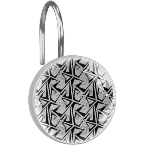 Shower Curtain Hooks, Rust Proof Shower Curtain Rings for Bathroom, Decorative Shower Curtain Hooks Hangers for Shower Curtain Rod, Modern Gray Geometric Abstract Pattern Art