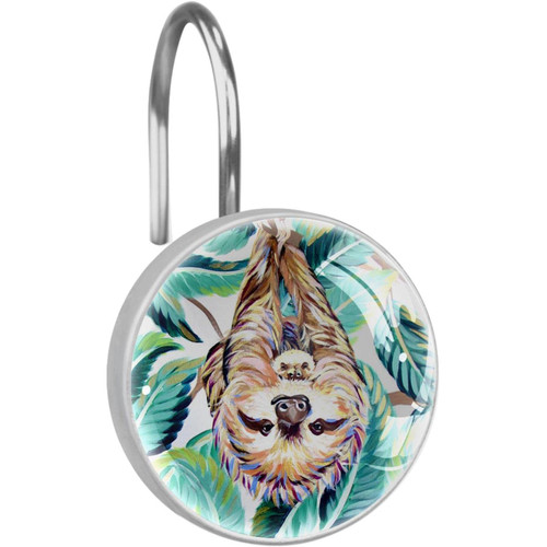 Shower Curtain Hooks, Rust Proof Shower Curtain Rings for Bathroom, Decorative Shower Curtain Hooks Hangers for Shower Curtain Rod, Sloth Cartoon Animal Tropical Jungle