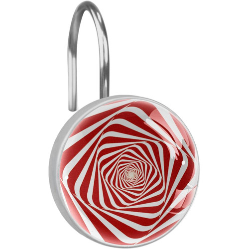 Shower Curtain Hooks, Rust Proof Shower Curtain Rings for Bathroom, Decorative Shower Curtain Hooks Hangers for Shower Curtain Rod, Swirl Red White 3D Abstract Art
