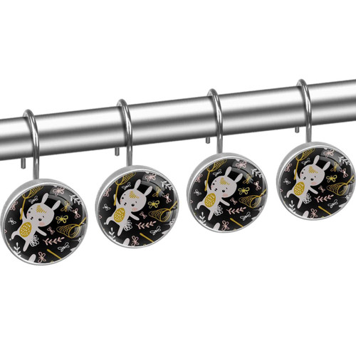 Shower Curtain Hooks, Rust Proof Shower Curtain Rings for Bathroom, Decorative Shower Curtain Hooks Hangers for Shower Curtain Rod, Cartoon Rabbit