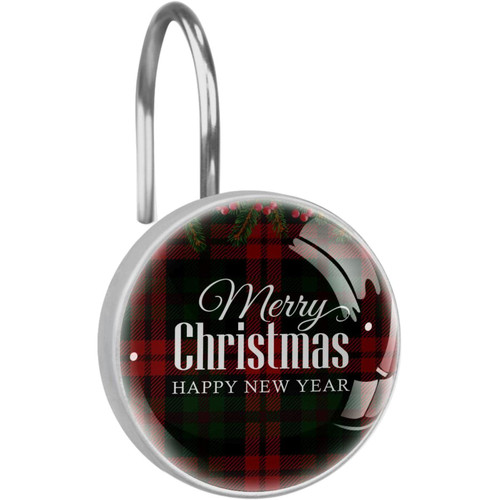 Shower Curtain Hooks, Rust Proof Shower Curtain Rings for Bathroom, Decorative Shower Curtain Hooks Hangers for Shower Curtain Rod, Christmas Red Green Plaid Retro