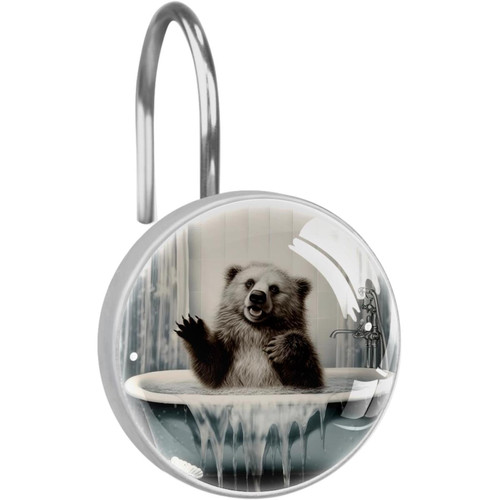 Shower Curtain Hooks, Rust Proof Shower Curtain Rings for Bathroom, Decorative Shower Curtain Hooks Hangers for Shower Curtain Rod, Bathing Animal Bear