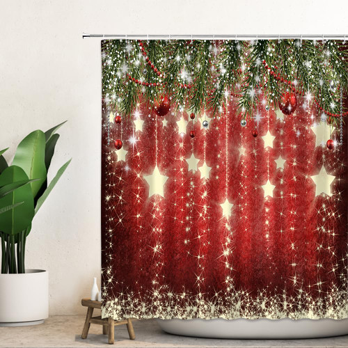 CapiSco Winter Christmas Shower Curtains for Bathroom Merry Xmas Glitter Sparkle Bokeh Bathroom Bathtubs Decor Water Resistant Curtain Set with 12 Curtain Hooks Aesthetic Bathtub Waterproof