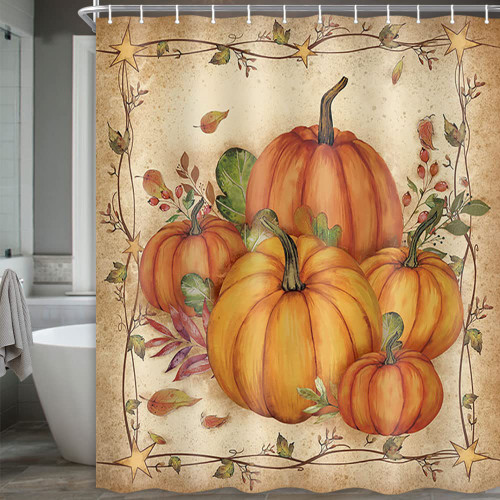 Boziqr Fall Shower Curtains for Bathroom, Autumn Pumpkin Harvest Farmhouse Thanksgiving Halloween Fabric Shower Curtain with Hooks Set 70x70 Inch Boziqr Fall Shower Curtains for Bathroom, Autumn Pumpkin Harvest Farmhouse Thanksgiving Halloween Fabric Shower Curtain with Hooks Set 70x70 Inch