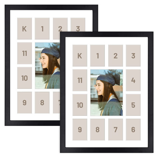 Golden State Art, 12x16 Black Wood Frame - 13 Opening White Mat - Displays One 5x7 Photo and Twelve 2.5x3.5 Pictures - Collage Frame - Real Glass, Great for Displaying Collection Cards, 2 Pack