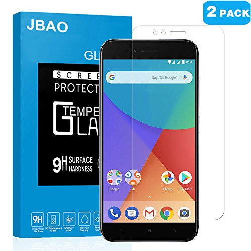 [2-Pack] Xiaomi Mi A1 Screen Protector, Jbao Direct 9H Hardness [HD Clear] [Anti-Fingerprint][Bubble Free][Anti-Scratch] Tempered Glass Film Xiaomi Mi A1,Lifetime Replacement Warranty