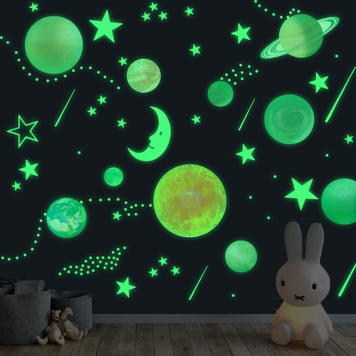Glow in The Dark Stars and Planets Stickers, Glowing Moon Solar System Wall Decals, 158 pcs Luminous Ceiling Decor for Kids Bedroom, Space Adhesive Decoration for Boys and Girls Room