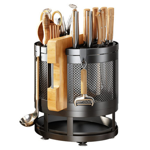 Rotating Large Kitchen Utensil Knife Holder Weighted Base for Stability, Kitchen Utensil Storage Caddy Organizer, Utensil Crock with Removable Divider, Easy Cleaning, Countertop Utensil Organizer