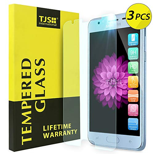 [3-Pack] TJS Samsung Galaxy J3 2018/J3 V 2018/Express Prime 3/J3 Star/J3 Orbit/J3 Achieve/J3 Prime 2/Amp Prime 3/Sol 3 [Tempered Glass] Case Friendly Screen Protector Lifetime Replacement Warranty