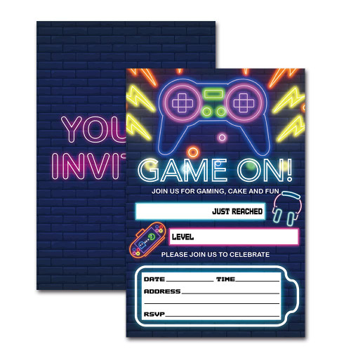 Video Game Party Invites, Video Game Birthday Party Invitations with Envelopes, Video Game Party Invitations, Decorations, Favors for Boys Kids, 20 Cards with 20 Envelopes (DLM212)