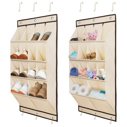 FENTEC Over the Door Shoe Organizer, 2 Pack Hanging Shoe Organizer, Door Shoe Rack with Deep Pockets, Shoe Holder Hanger for Closet, Over the Door Shoe Rack for Door, Wall Shoe Organizer Beige FENTEC Over the Door Shoe Organizer, 2 Pack Hanging Shoe Organizer, Door Shoe Rack with Deep Pockets, Shoe Holder Hanger for Closet, Over the Door Shoe Rack for Door, Wall Shoe Organizer Beige
