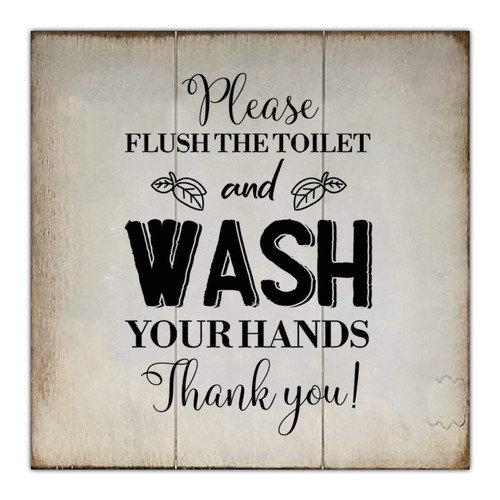 Rustic Wood Sign Bathroom Decor Flush The Toilet and Wash Your Hands Decorative Toilet Wooden Sign with Funny Quote Wall Decoration Home Decor for Toilet Washroom Restroom Lavatory Funny Sign
