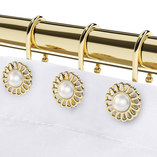 Gold Shower Curtain Hooks Rings, Decorative Shower Curtain Hangers, Heavy Duty Metal Shower Rings, Sunflower Shower Hooks for Shower Curtain Rod and Liner, Bathroom Curtain Hooks, Luxury Gold, iToplin