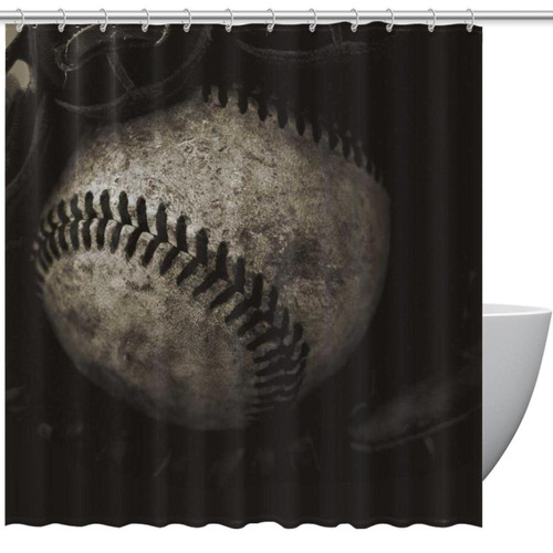 KQNZT Shower Curtains for Bathroom, Fabric Shower Curtain with Hooks, Stylish Modern Curtain, Bath Decor, Baseball Vintage Photos