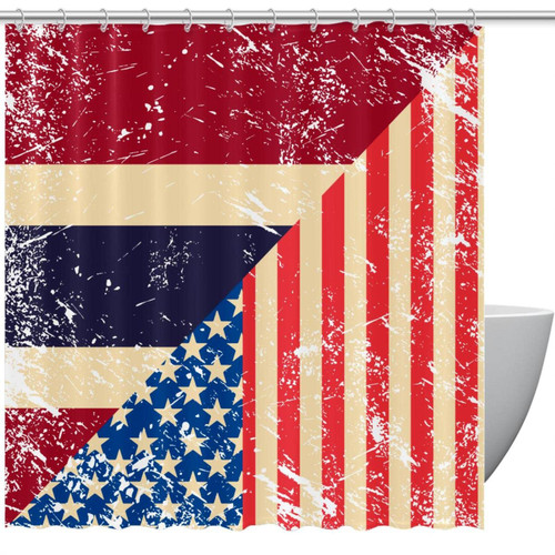 KQNZT Shower Curtains for Bathroom, Fabric Shower Curtain with Hooks, Stylish Modern Curtain, Bath Decor, American and Thailand Retro Flag