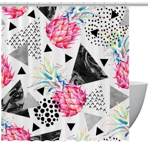 KQNZT Shower Curtains for Bathroom, Fabric Shower Curtain with Hooks, Stylish Modern Curtain, Bath Decor, Pineapple Triangle Geometric Pattern Modern